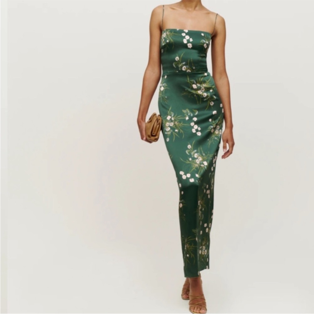 Reformation Frankie Silk dress in Buena (green floral) EUC size 4